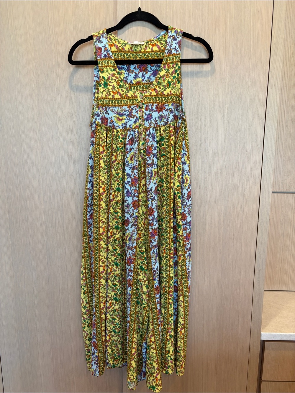 easel Yellow, Blue and Green Floral Maxi Jumpsuit